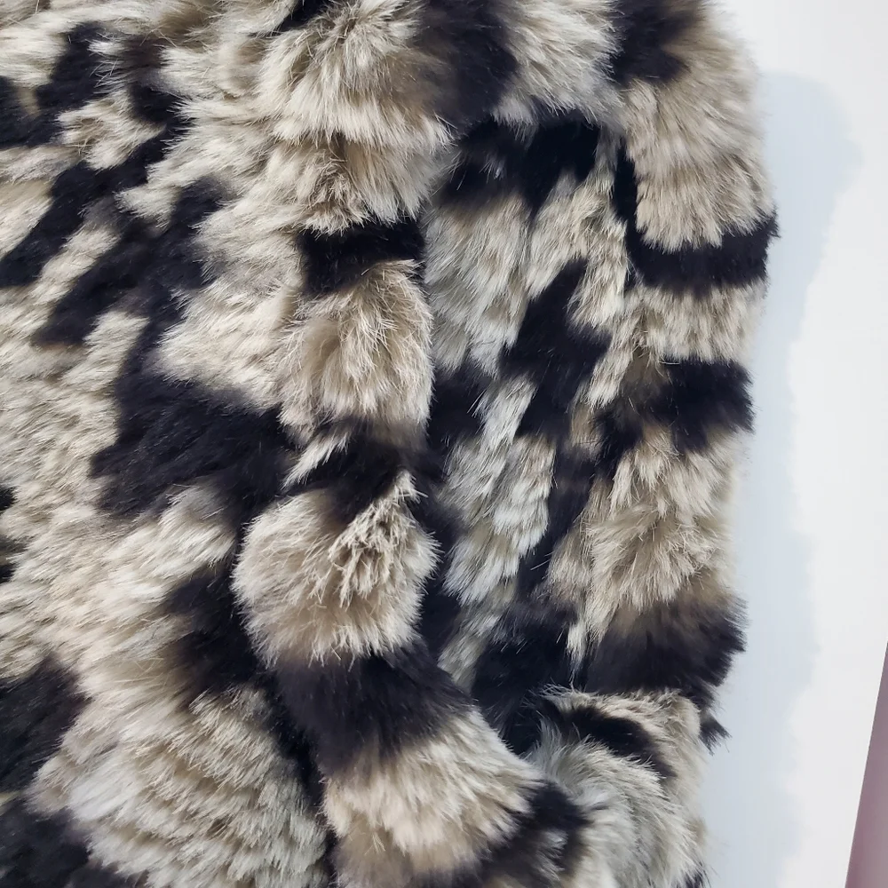 Alice + Olivia India Real Rabbit Fur Cascade Vest in Grey & Black Size Medium